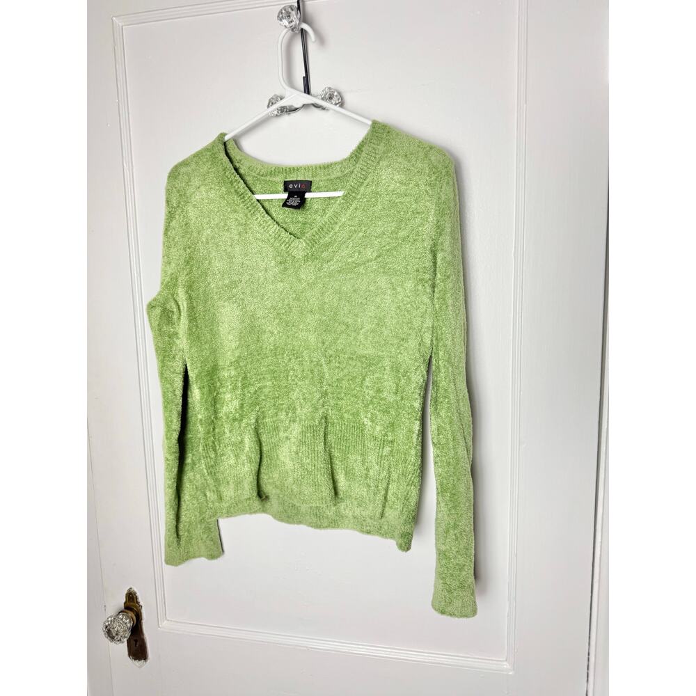 Vintage Y2K 00s Dopamine Green Fuzzy V-neck Cropped Long Sleeve Sweater Medium